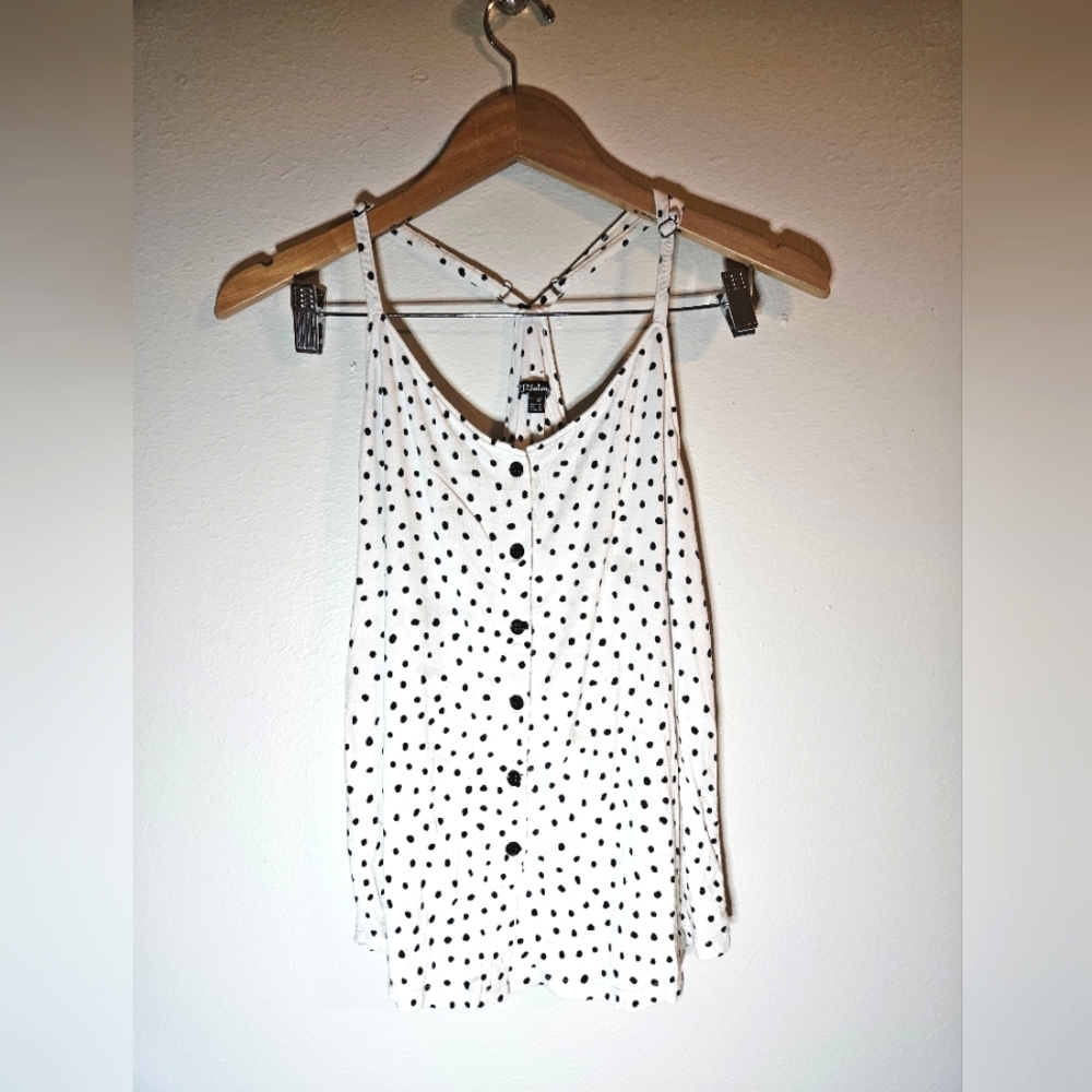 PJ Salvage Medium White Tank Top with Black Polka Dots Super Soft